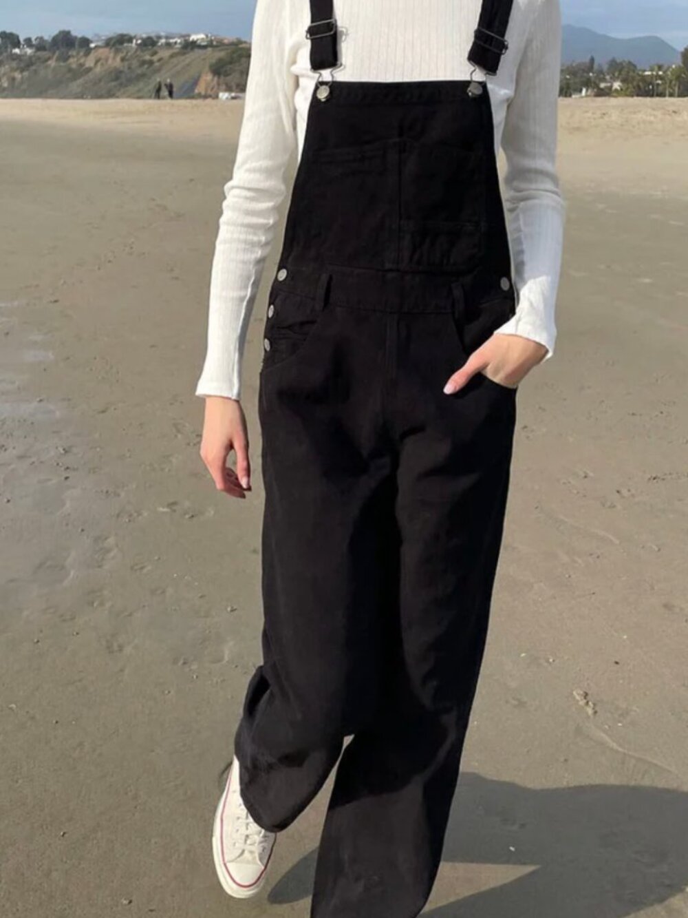 Brandy Melville Black Denim Hayley Straight Leg Classic Overalls OS - Picture 1 of 6